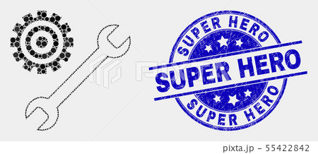 Vector Pixelated Repair Tools Icon and Scratched Super Hero Stamp 55422842