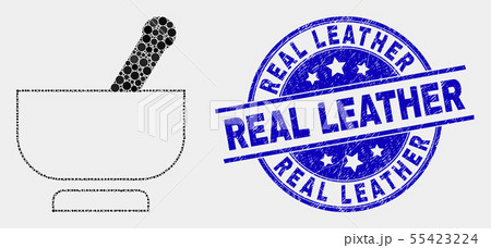 Vector Dot Mortar Icon and Grunge Real Leather Stamp Seal 55423224