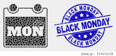 Vector Dot Monday Calendar Page Icon and Grunge Black Monday Stamp 55423228