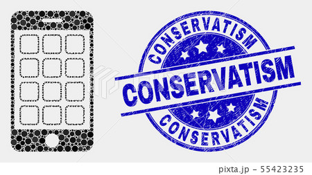 Vector Dotted Mobile Phone Icon and Distress Conservatism Seal Vector Dotted Mobile Phone Icon and Distress Conservatism Seal 55423235