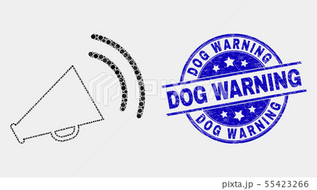 Vector Pixel Megaphone Sound Icon and Scratched Dog Warning Watermark 55423266