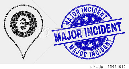 Vector Pixelated Euro Map Marker Icon and Grunge Major Incident Stamp Seal 55424012