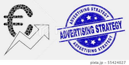 Vector Pixel Euro Growing Trend Icon and Distress Advertising Strategy Stamp Seal 55424027