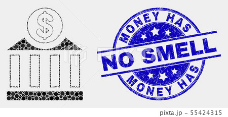 Vector Pixel Dollar Bank Icon and Grunge Money Has No Smell Stamp 55424315