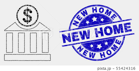 Vector Dotted Dollar Bank Icon and Scratched New Home Watermark 55424316