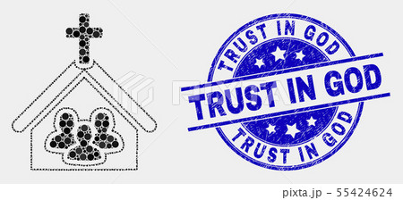 Vector Pixel Church People Icon and Distress Trust in God Stamp Seal 55424624