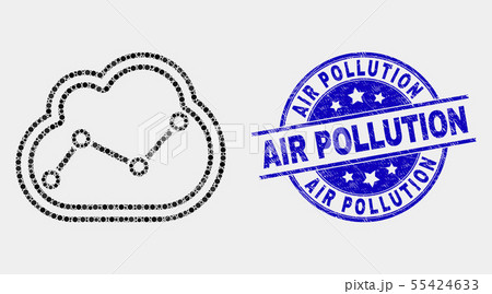 Vector Dotted Chart Cloud Icon and Grunge Air Pollution Stamp Seal 55424633