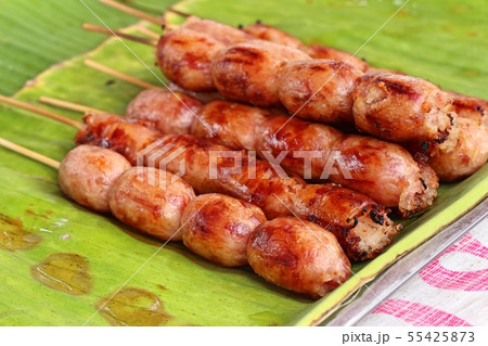 grilled sausages at street food grilled sausages at street food 55425873