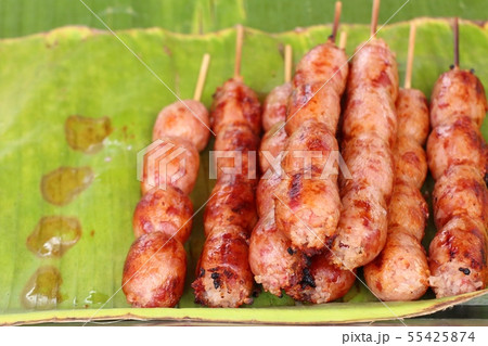 grilled sausages at street food grilled sausages at street food 55425874