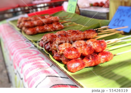 grilled sausages at street food 55426319
