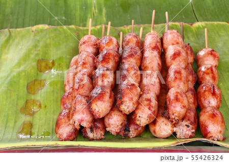 grilled sausages at street food 55426324