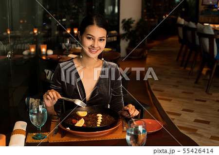 Asian Beautiful Woman have Dinner in luxury shop Asian Beautiful Woman have Dinner in luxury shop 55426414