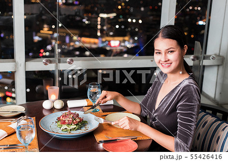 Asian Beautiful Woman have Dinner in luxury shop Asian Beautiful Woman have Dinner in luxury shop 55426416
