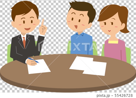 Young couple receiving explanation from men Young couple receiving explanation from men 55426728
