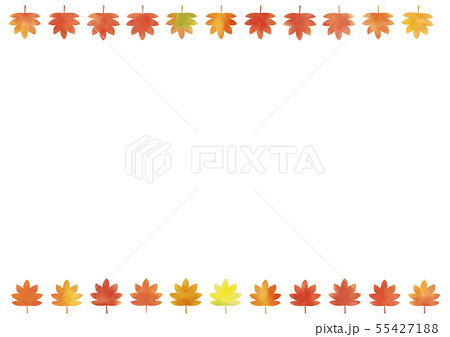 水彩風 秋の紅葉シンプルフレーム 上下 のイラスト素材