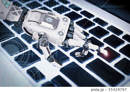 robotic hand working with keyboard 55429797
