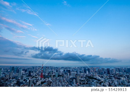夏の夕刻の東京 東京タワー・東京湾の俯瞰 2019.07　b-3 超広角 55429913