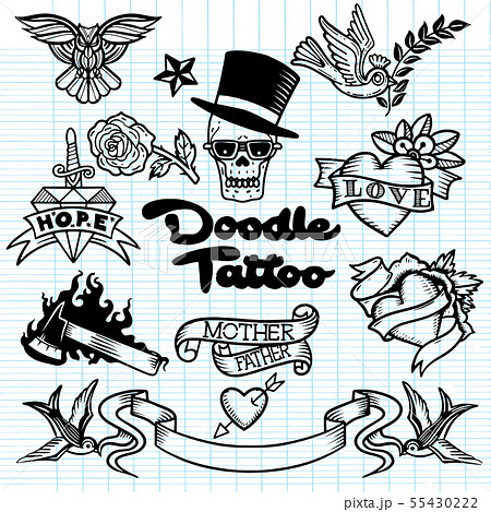 Old school tattoo , icons set with swallow rose - Stock Illustration  [55430222] - PIXTA