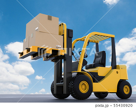 forklift truck with cardboard boxes 55430920