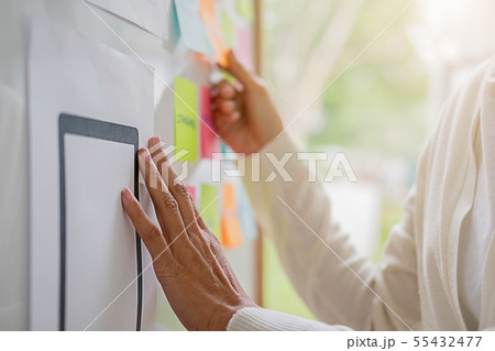 Web designer brainstorming for a strategy plan. 55432477