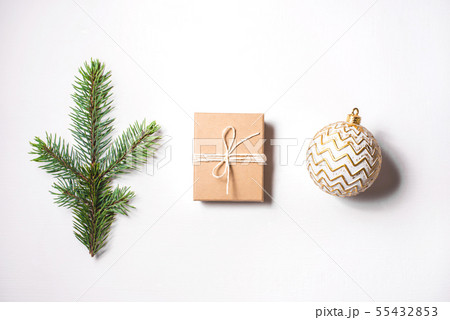 Christmas composition of a branch of fir, a gift 55432853