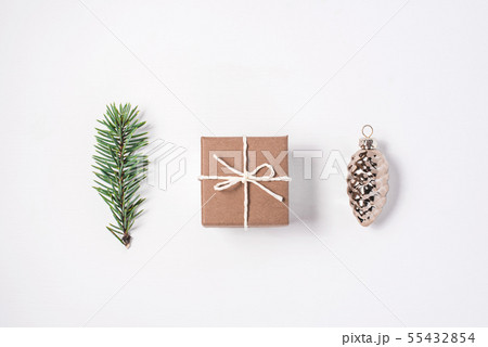 Christmas composition of a branch of fir, a gift Christmas composition of a branch of fir, a gift 55432854