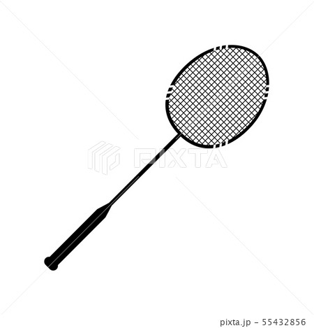 Single black badminton racket isolated on white background. 55432856