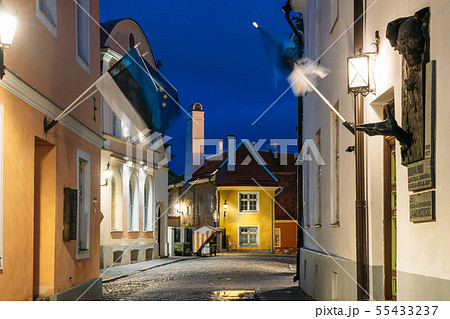 Tallinn, Estonia. View Of Toom-Kooli Street With Old Ancient Houses In Evening Night Lights 55433237