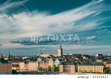 Stockholm, Sweden. Scenic Skyline View Of Old Town With Tower Of Storkyrkan - The Great Church Or 55433427