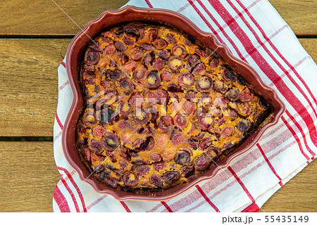 clafouti with cherries in the form of heart on a 55435149