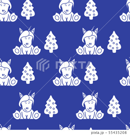 Seamless pattern with unicorns and Christmas tree 55435208