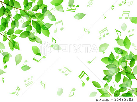 舞う緑の葉と音符 背景素材のイラスト素材