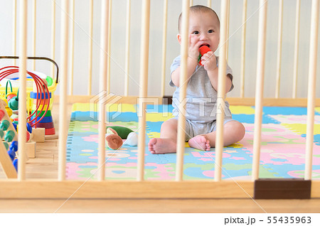 ベビーサークルで遊ぶ乳児 ベビーサークルで遊ぶ乳児 55435963