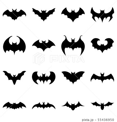Set of black silhouettes of bats isolated on white Set of black silhouettes of bats isolated on white 55436950