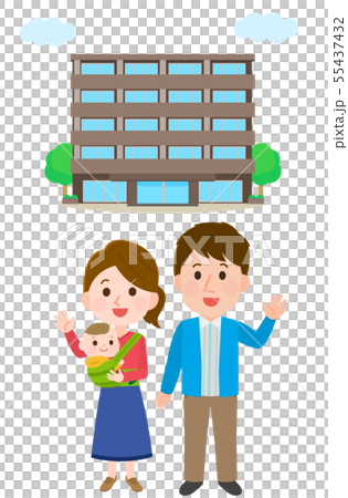 Waving hands in front of the apartment Nuclear family illustration 02 55437432