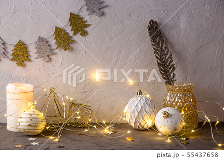 Christmas background with yellow lights and 55437658