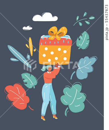 Woman with gift wrapped presents in big box 55437673