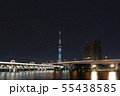 東京スカイツリーを7色で彩った特別ライティングと東武スカイツリーラインと首都高速6号向島線の光跡 55438585