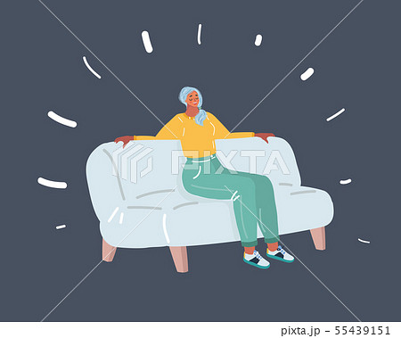 Woman sitting and dreaming on sofa. 55439151