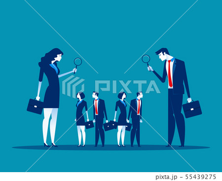 Manager looks at the people through a magnifying Manager looks at the people through a magnifying 55439275