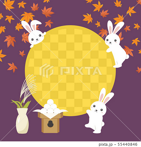 十五夜 お月見 満月とうさぎのイラスト素材