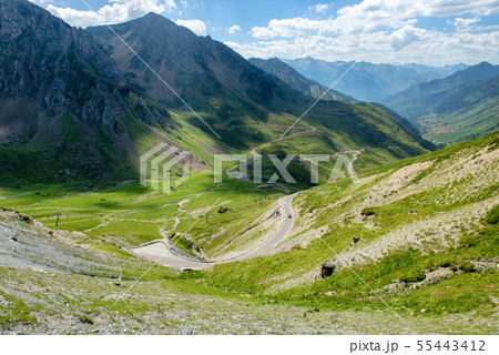 view of Col du Tourmalet in pyrenees mountains view of Col du Tourmalet in pyrenees mountains 55443412