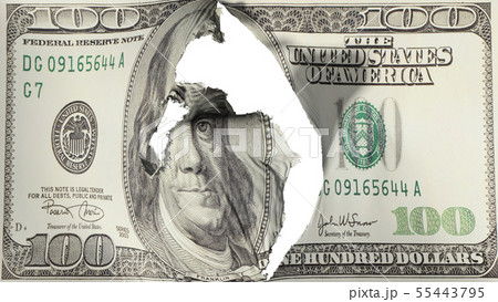 Damaged One hundred USD dollar flag 55443795