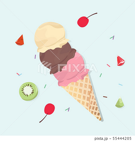 Delicious fruit ice cream cone 55444205