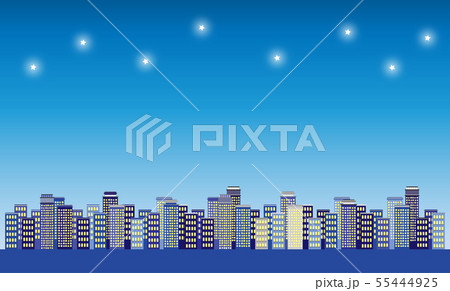夜空と街並みのイラスト素材 夜空と街並みのイラスト素材 55444925