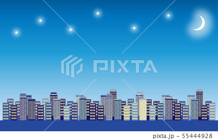 夜空と街並みのイラスト素材 夜空と街並みのイラスト素材 55444928