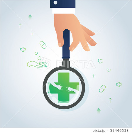 hand holding the magnifying glass and healthcare 55446533
