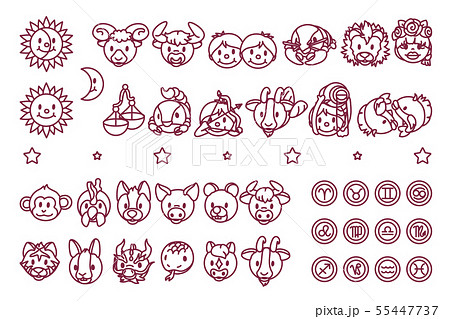 vector cute outline Zodiac horoscope icons 55447737