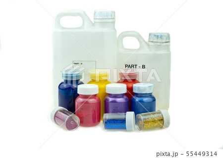 Mixing color epoxy resin in plastic cup for castin Mixing color epoxy resin in plastic cup for castin 55449314