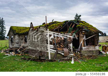 Ruins of abandoned house on cold fall day before 55450196
